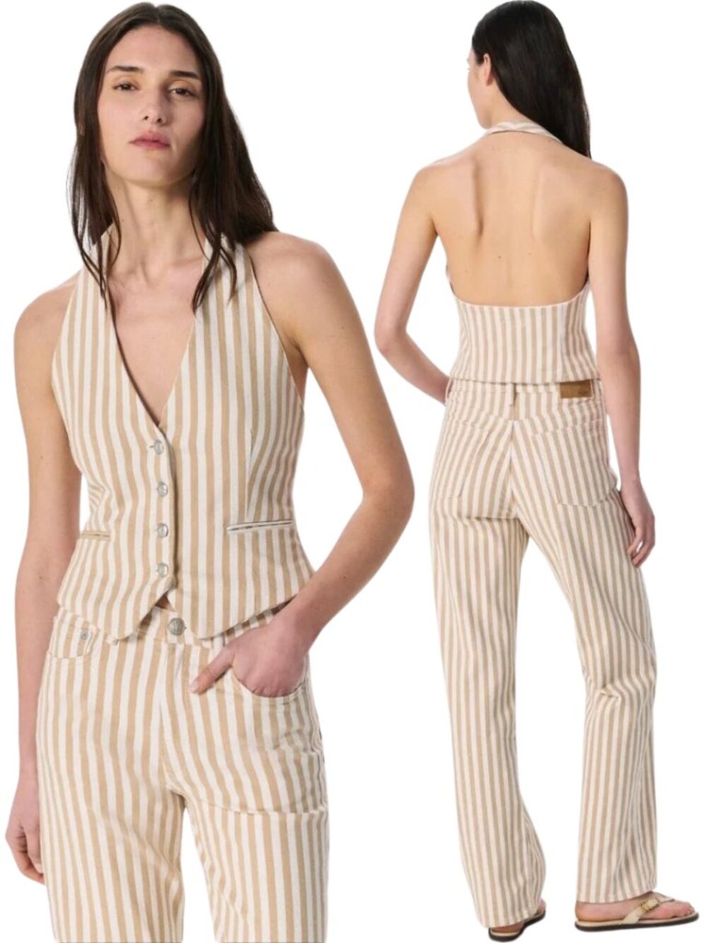 Rag & Bone Ethel Vest Women's 00 Tan Stripe Preppy Halter Minimalist Stylish NWT
